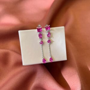 Pembe Taşlı Sallantı Küpe