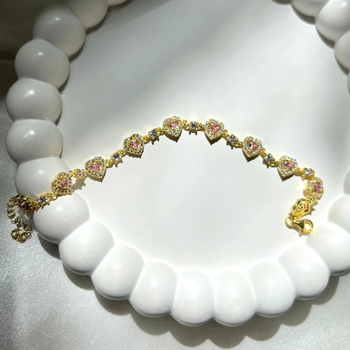 Kalpli bileklik pembe taşlı (gold) minimal - Görsel 2