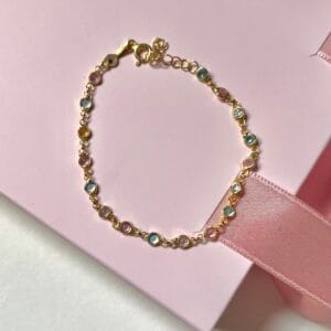Minik renkli taşlı bileklik Gold