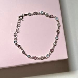 Minik renkli taşlı bileklik (Silver)