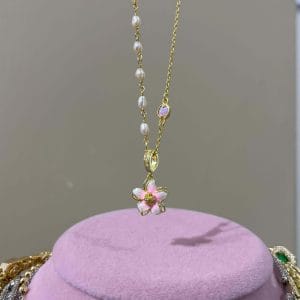 Pembe Çiçekli Opal Kolye